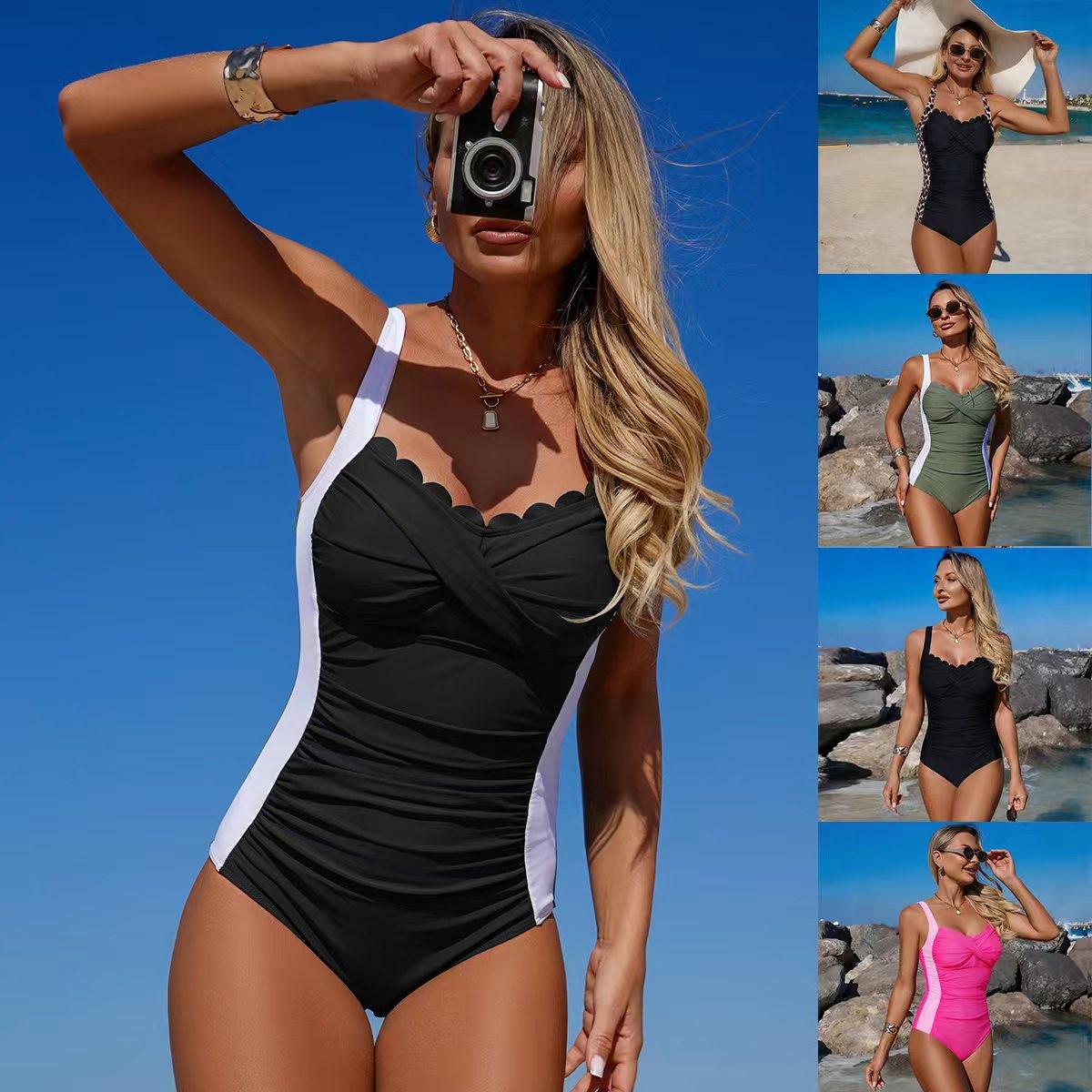 Costume da bagno intero nero c - Swimsuit Bikini Ruched recensione e prezzo